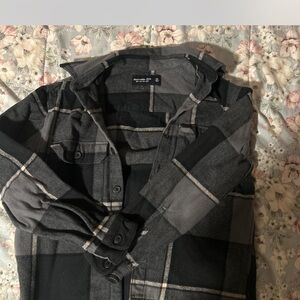 Abercrombie & Fitch Men's Charcoal and Black Checkered Shirt Jacket